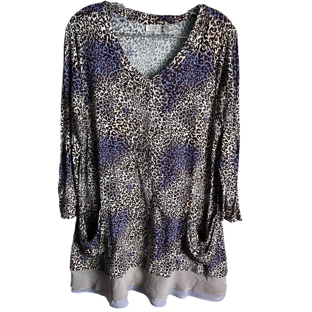 Logo By Lori Goldstein Purple‎ Leopard Print Chiffon Asymmetrical Tunic